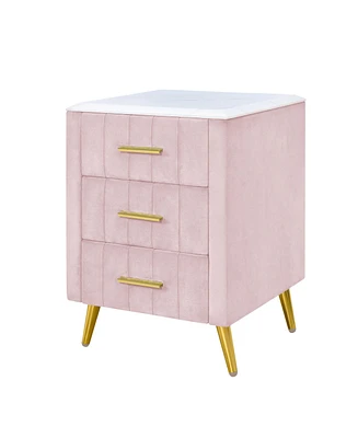 Slickblue Upholstered Wooden Nightstand with 3 Drawers, Metal Legs, and Handles