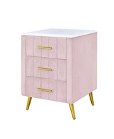 Slickblue Upholstered Wooden Nightstand with 3 Drawers, Metal Legs, and Handles