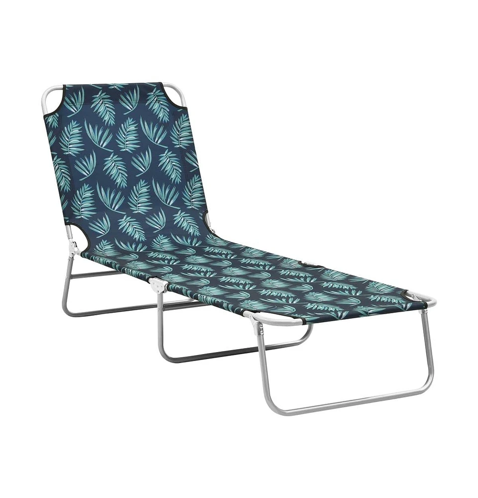 vidaXL Folding Sun Lounger Steel and Fabric Leaves Print