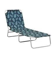 vidaXL Folding Sun Lounger Steel and Fabric Leaves Print