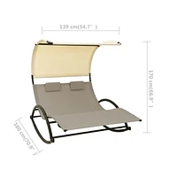 vidaXL Double Sun Lounger with Canopy Textilene Taupe and Cream