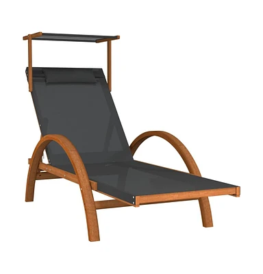 vidaXL Sun Lounger with Canopy Gray Textilene and Solid Wood Poplar