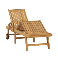 vidaXL Sun Lounger with Table Solid Teak Wood