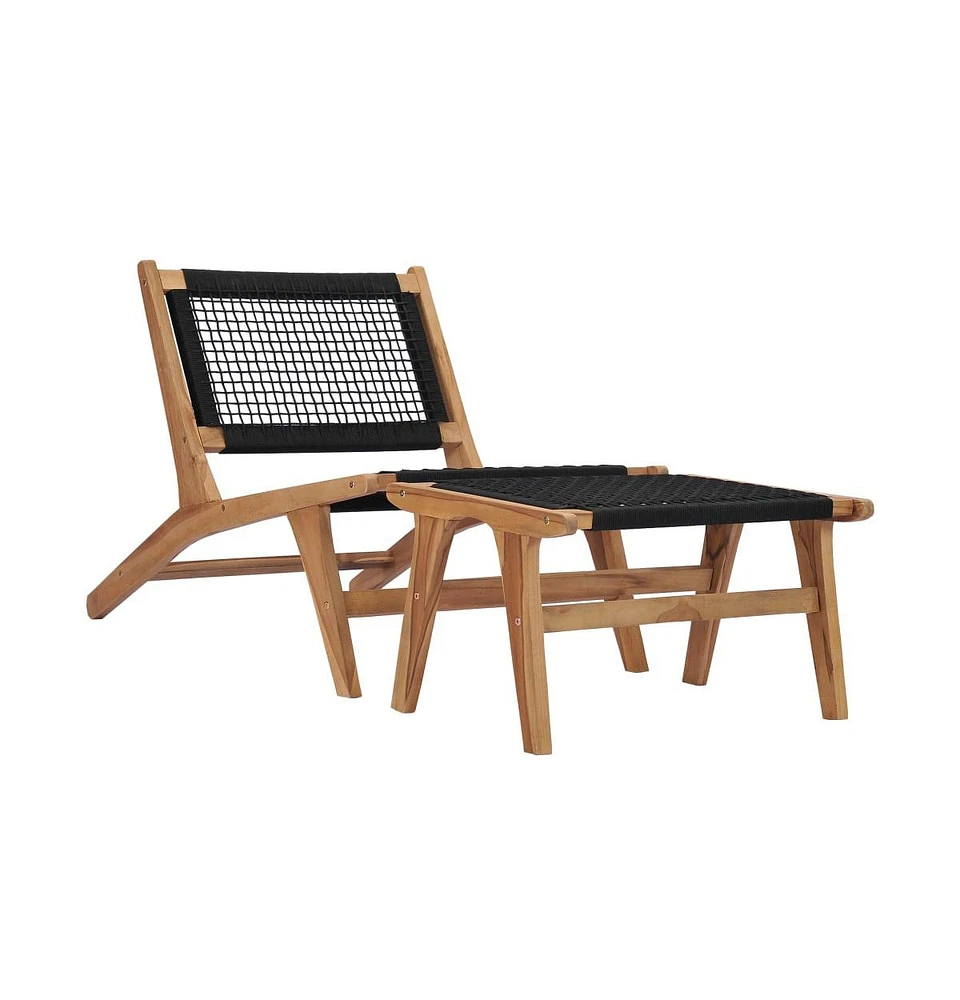 vidaXL Sun Lounger with Footrest Solid Teak Wood and Rope