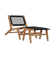 vidaXL Sun Lounger with Footrest Solid Teak Wood and Rope