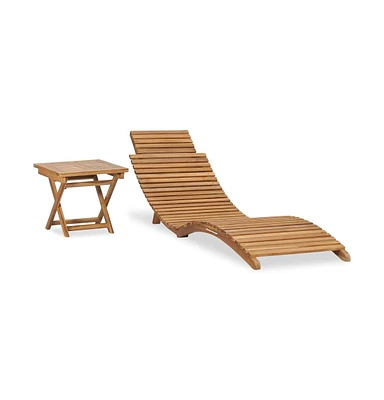 vidaXL Folding Sun Lounger with Table Solid Teak Wood