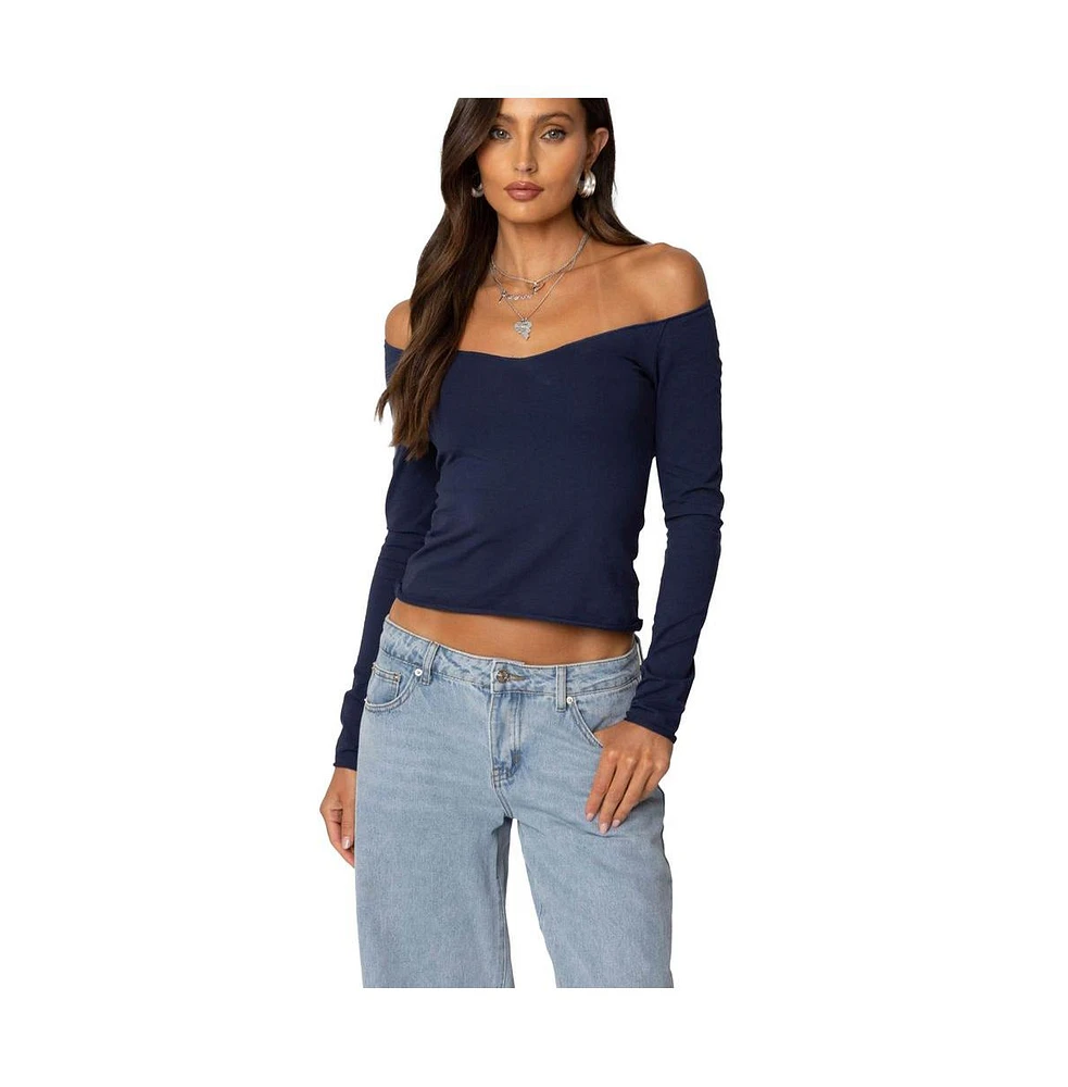 Edikted Women's Nattie Off Shoulder V Neck Top