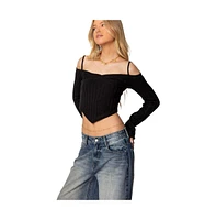 Edikted Women's Triangle Hem Off Shoulder Sweater