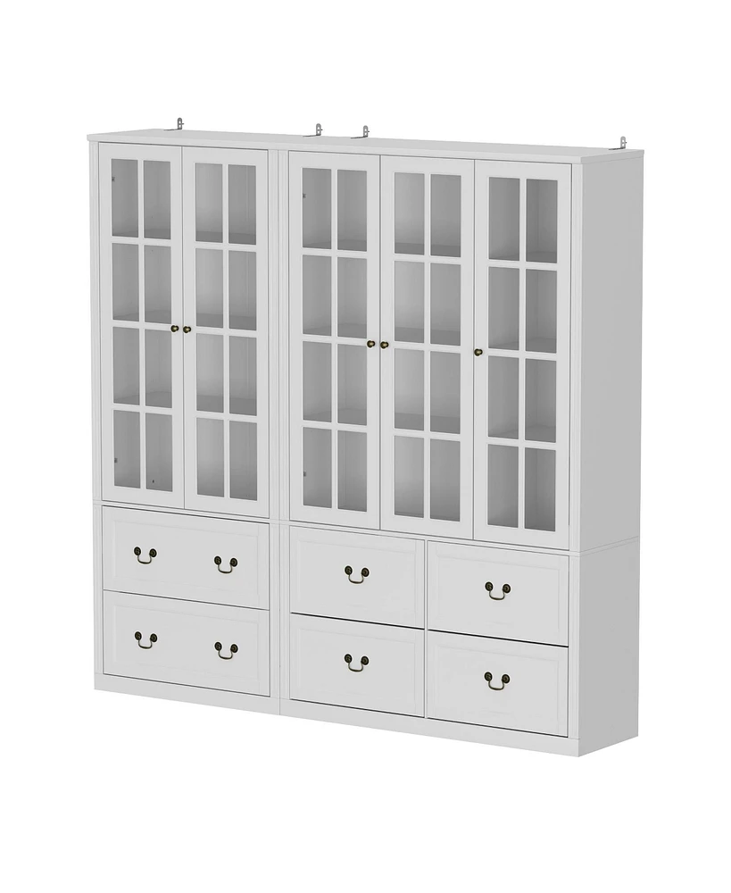 Famapy Gray Wood 12-Shelf Combination Bookcase Storage Cabinet