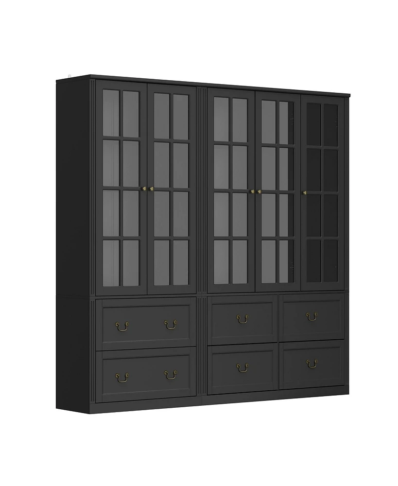 Famapy Grey Wood 12-Shelf Combination Bookcase Storage Cabinet