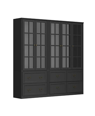 Famapy Gray Wood 12-Shelf Combination Bookcase Storage Cabinet