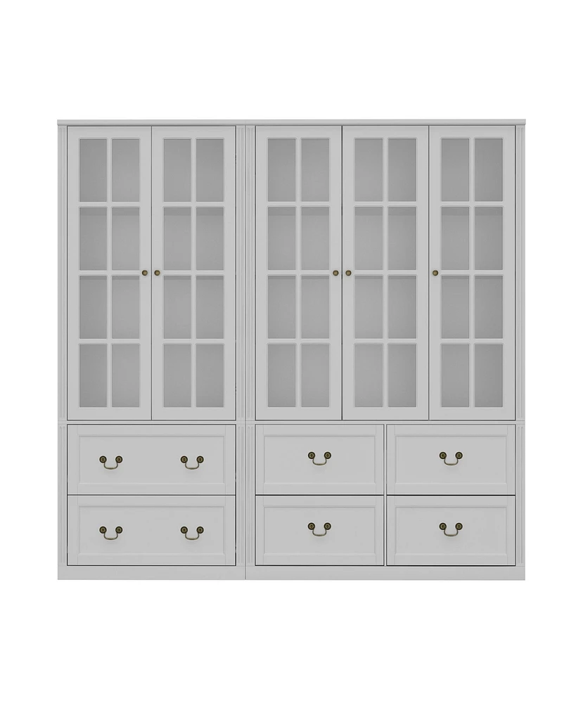 Famapy Gray Wood 12-Shelf Combination Bookcase Storage Cabinet