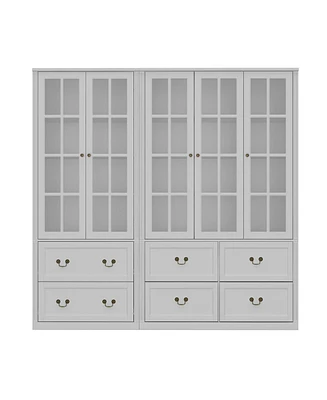 Famapy Gray Wood 12-Shelf Combination Bookcase Storage Cabinet