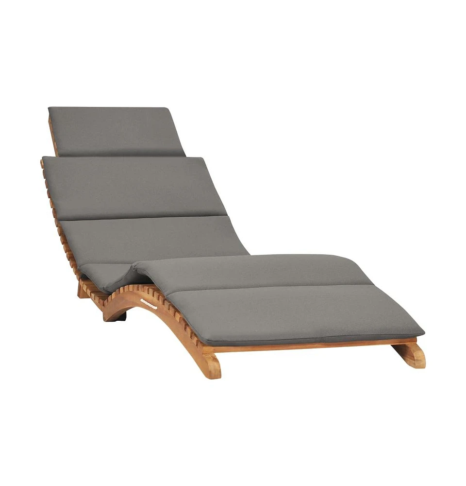 vidaXL Folding Sun Lounger with Dark Gray Cushion Solid Teak Wood