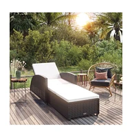 vidaXL Sun Lounger with Cream White Cushion Poly Rattan Black