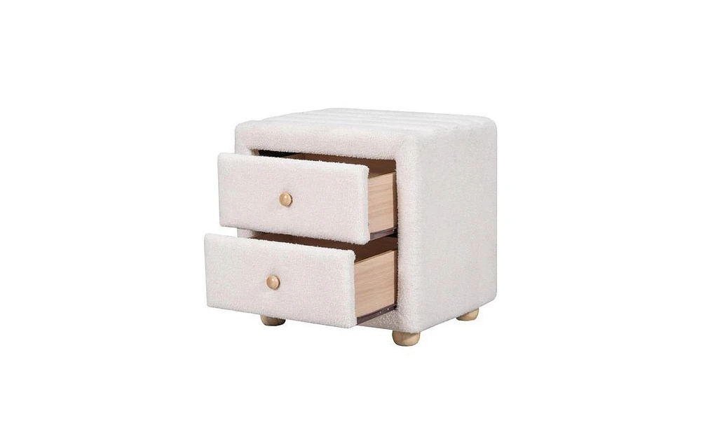 Slickblue Beige Teddy Fleece Nightstand with 2 Drawers - Stylish & Cozy Storage Solution