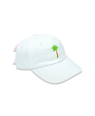 Bits & Bows Girls' Palm Tree Bow Baseball Hat in White