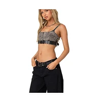 Edikted Women's Belted Denim Crop Top - Dark