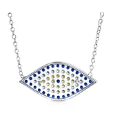 Bling Jewelry Turkish Blue Yellow Pave Cz Spiritual Protection Amulet Evil Eye Pendant Station Necklace For Women .925 Sterling Silver