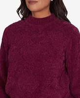 Alfred Dunner Women's Classic Chenille Diamond Stitch Turtleneck Sweater