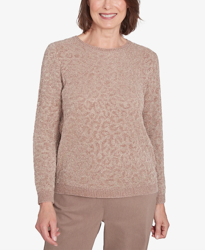 Alfred Dunner Women's Telluride Metallic Cheetah Textured Sweater