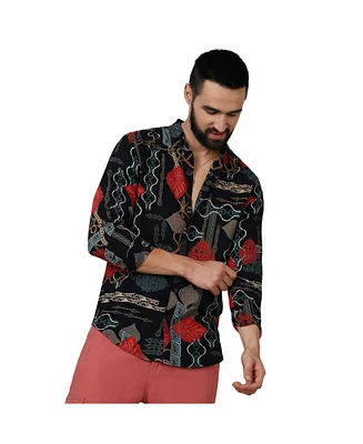 Campus Sutra Men's Crimson Red & Teal Green Artistic Block Shirt