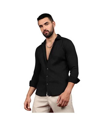 Campus Sutra Men's Onyx Black Chain-Creased Shirt