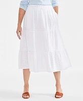 Style & Co Women's Cotton Eyelet Tiered Skirt, Created for Macy's