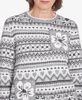 Alfred Dunner Women's Copenhagen Fair Isle Biadere Patch Sweater