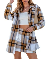 Cupshe Women's Plaid Collared Button Up Top & Mini Skirt Set