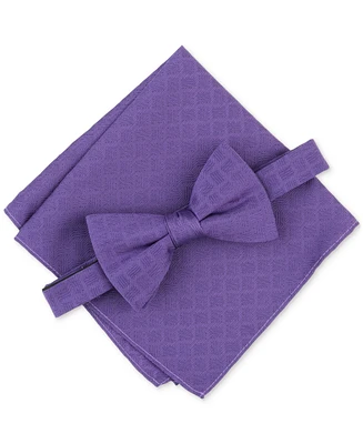 Alfani Men's Grid Bow Tie & Pocket Square Set, Created for Macy's