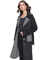 Karl Lagerfeld Paris Women's Monogram-Print Wool Coat