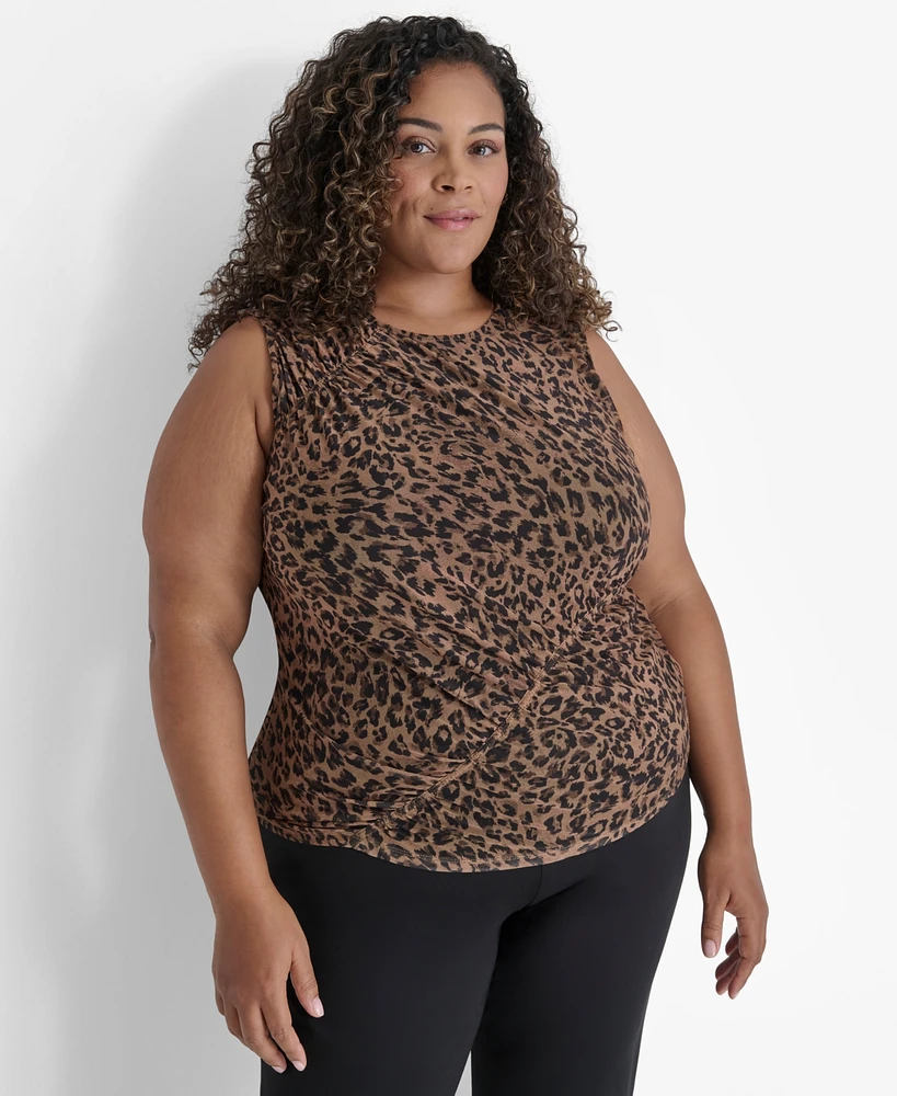 Dkny Plus Ruched Animal-Print Sleeveless Top