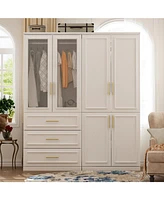 Famapy 6-Door Big Armoires with 2 Hanging Rods, 3-Drawers, Shelves