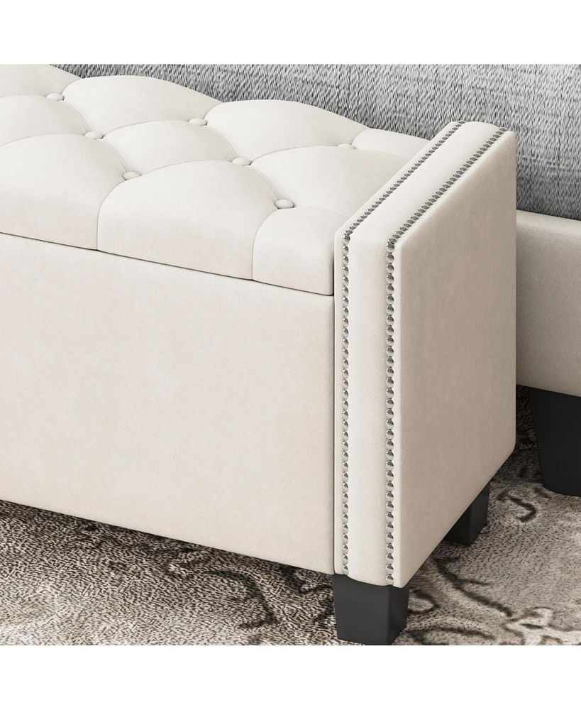 Slickblue Upholstered Velvet Storage Bench for Bedroom, End of Bed with Rivet Design and Tufted Foot Rest