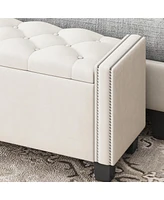 Slickblue Upholstered Velvet Storage Bench for Bedroom, End of Bed with Rivet Design and Tufted Foot Rest