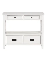 Slickblue 36'' Farmhouse Pine Wood Console Table – Antique White Sofa Table with 4 Drawers & Storage Shelf for Entryway, Living Room, Bedroom,