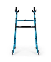 Sugift Folding Adjustable Aluminum Wheel Walking Frame-Navy