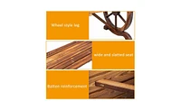 Slickblue 2-Person Rustic Garden Bench, Outdoor Wagon Wheel Porch Bench for Backyard Patio Garden, Brown