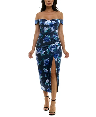 City Studios Women's Printed Off-The-Shoulder Midi Dress