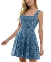 City Studios Women's Sequined Lace Fit & Flare Dress