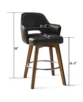Maison Boucle 360° Swivel Armrest Faux Leather Counter Height Barstool with Rubberwood Legs(Set Of 3)-Maison Boucle