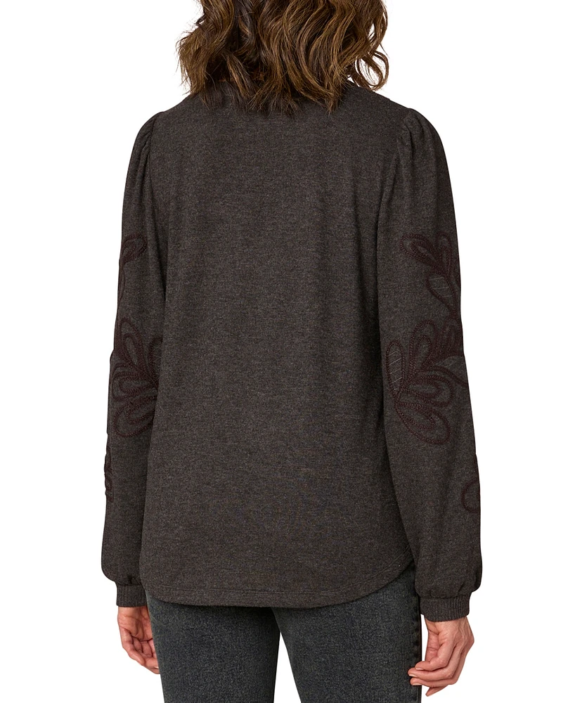Democracy Petite Long-Sleeve Sweetheart Blouse