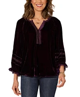 Democracy Petite 3/4-Blouson Sleeve Split-Neck Top