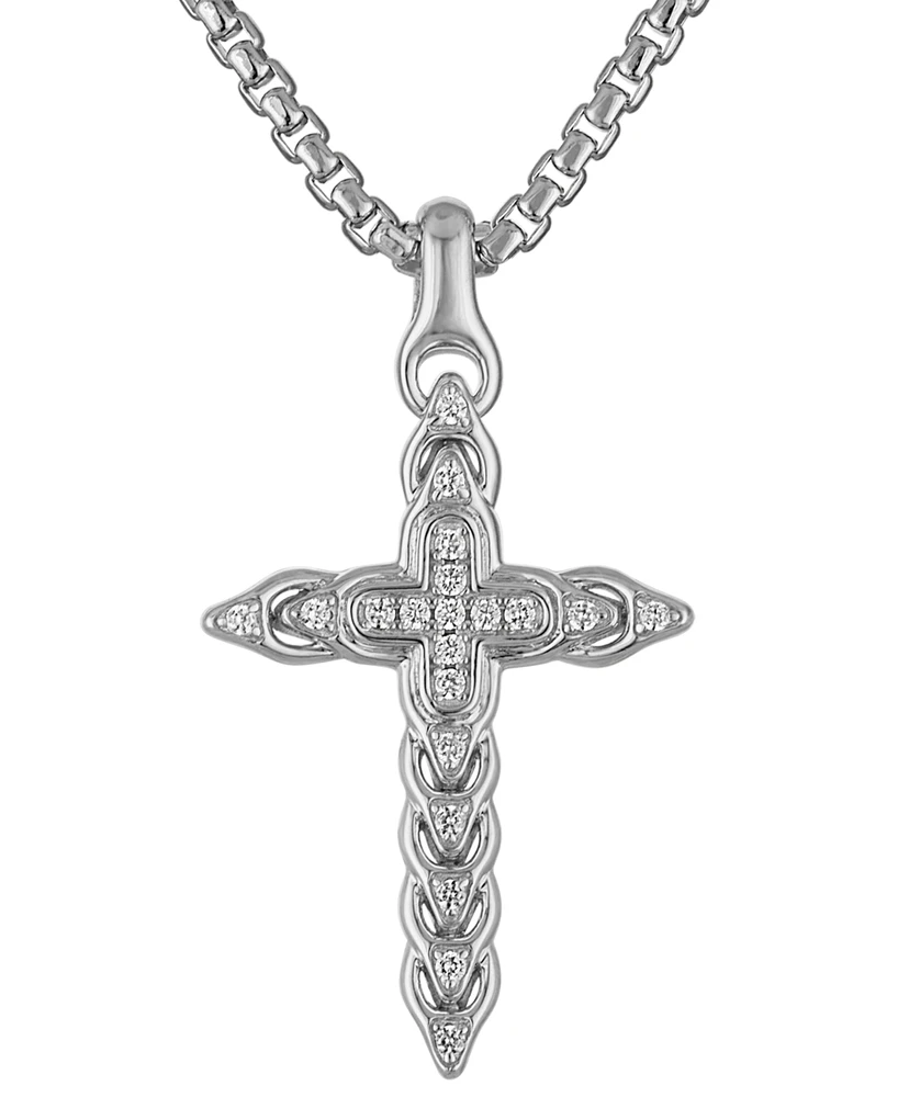 Bulova Diamond (1/5 ct. t.w.) Link Cross Pendant 26" Necklace in Sterling silver