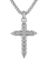 Bulova Diamond (1/5 ct. t.w.) Link Cross Pendant 26" Necklace in Sterling silver