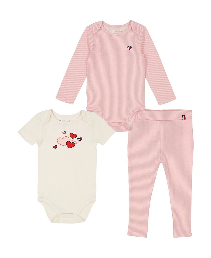 Tommy Hilfiger Baby Girl Ribbed Logo Bodysuits Leggings Set, 3-Piece Set