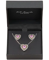 2-Pc. Set Lab Created Pink Sapphire (2 ct. t.w.) & Lab Created White Sapphire (1-1/5 ct. t.w.) Heart Pendant Necklace & Matching Stud Earrings in Ster