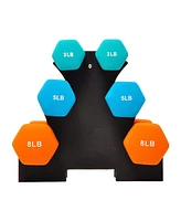 BalanceFrom Fitness 3, 5, and 8 Pound Neoprene Coated Dumbbell Set with Stand