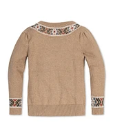 Hope & Henry Girls Organic Long Sleeve Intarsia Trim Crew Neck Sweater